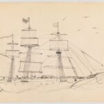 Vieux navire à voile sur une mer agitée, évoquant le naufrage du Batavia au XVIIe siècle